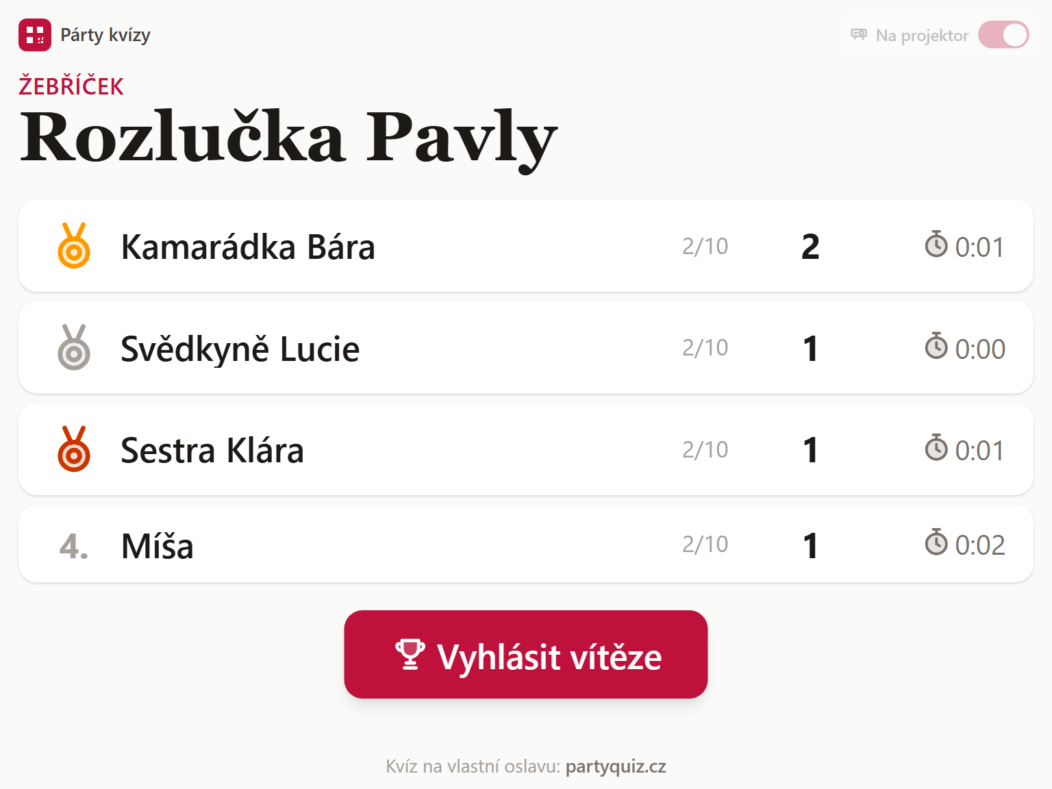 Na společné obrazovce, třeba na projektoru