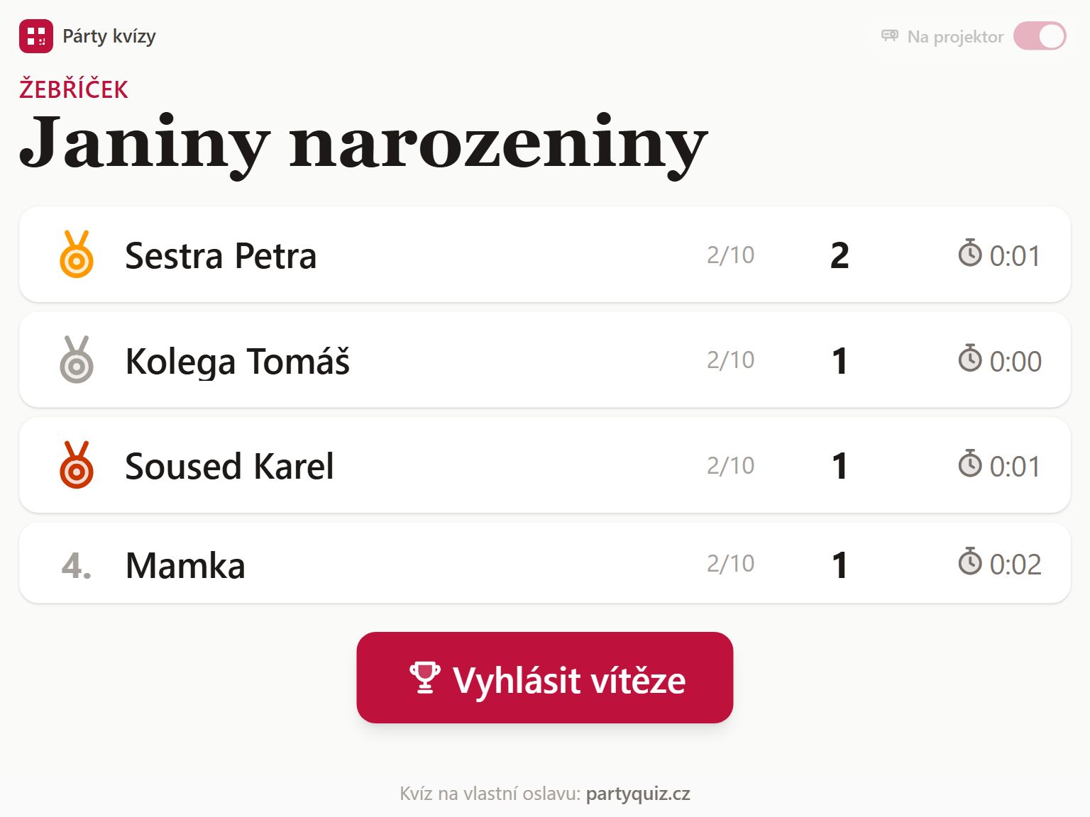 Na společné obrazovce, třeba na projektoru