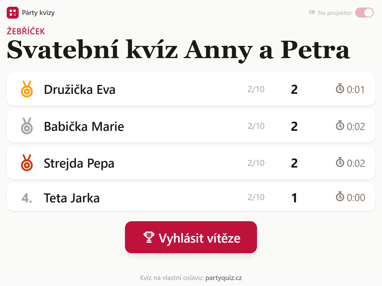 Na společné obrazovce, třeba na projektoru